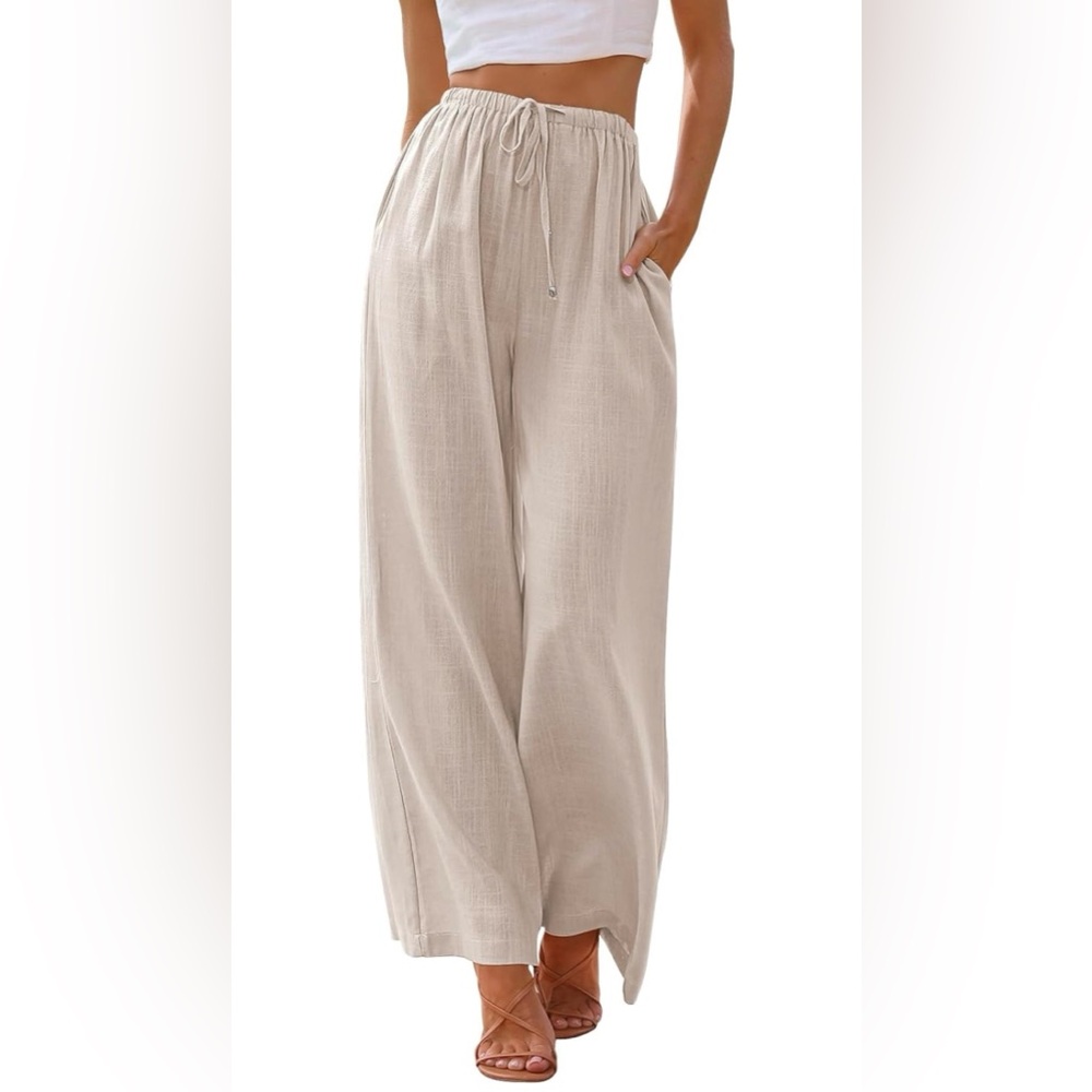 LILLUSORY Women's Linen Summer Palazzo Pants Flowy Wide Leg Beach Pant